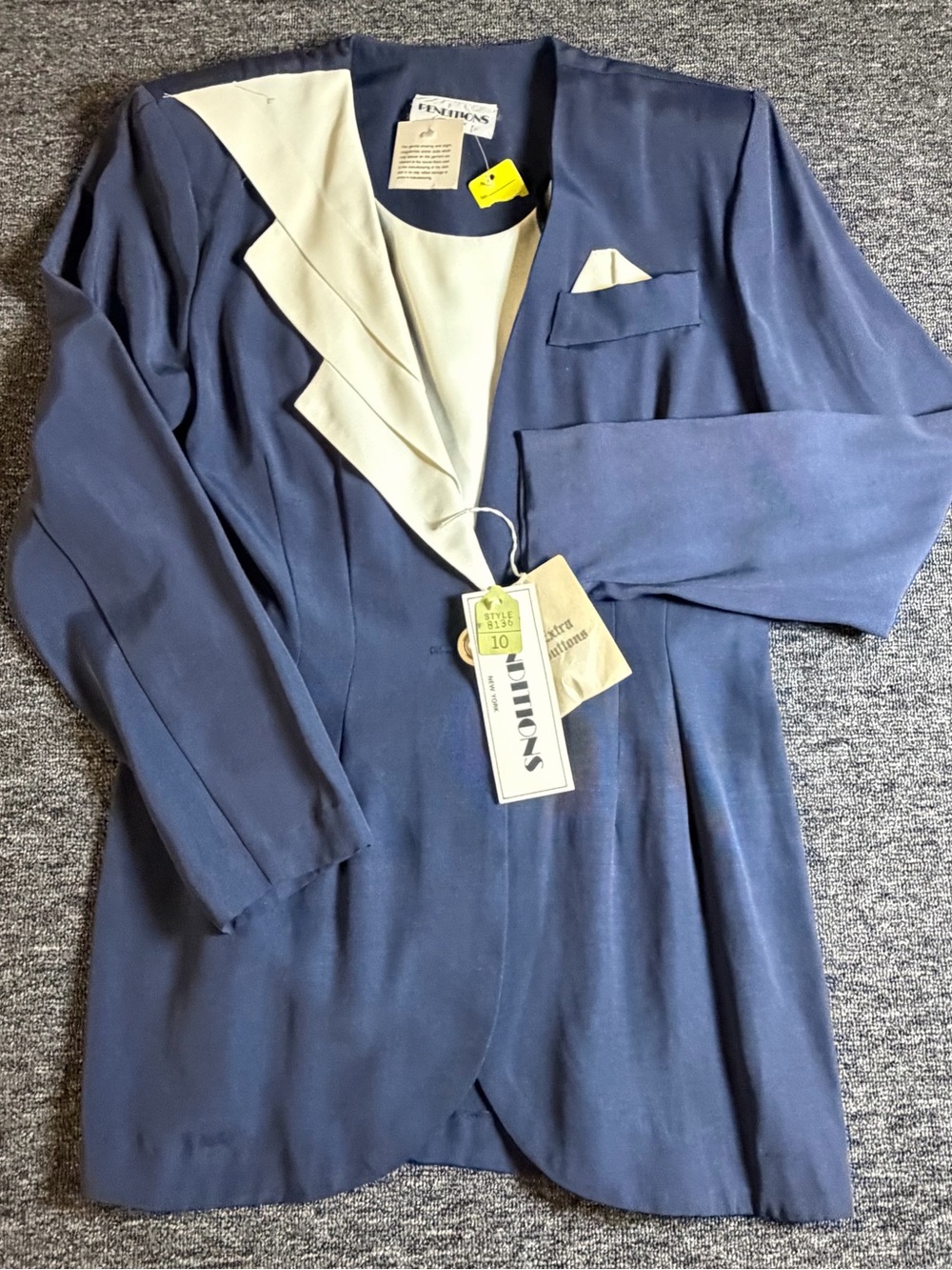 Renditions New York Blue/Ivory Shawl Lapel One-Button Blazer Jacket Size 10